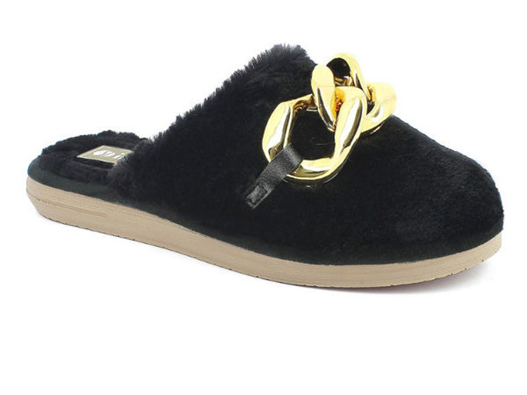 Picture of Cozy chic eco-fur slippers with decorative chain - ek06