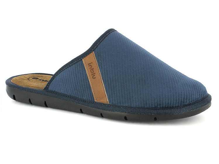 Picture of Man inblu slippers with leather footbed - 9125