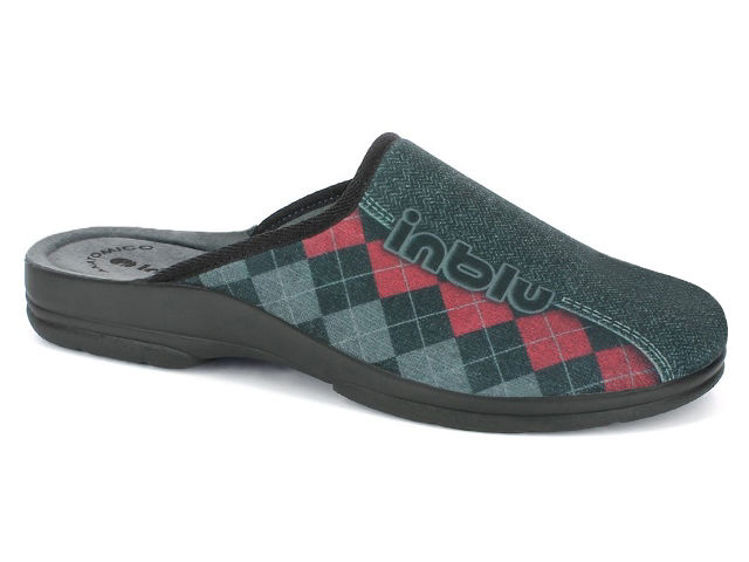 Picture of Soft fabric man slippers with tartan design - po73