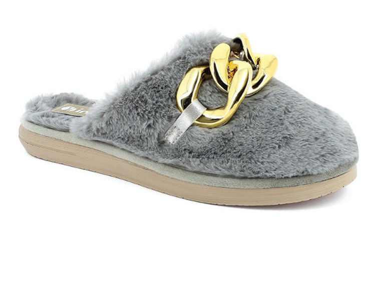 Picture of Cozy chic eco-fur slippers with decorative chain - ek06