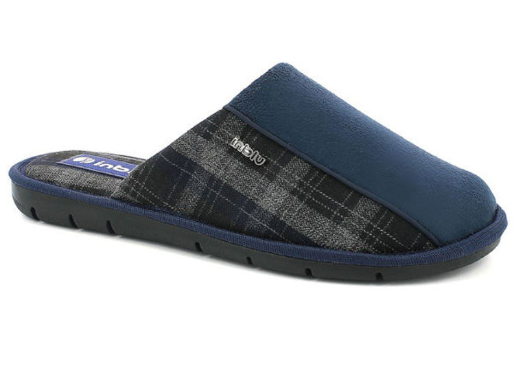 Picture of Soft fabric man slippers with tartan insert - 9124