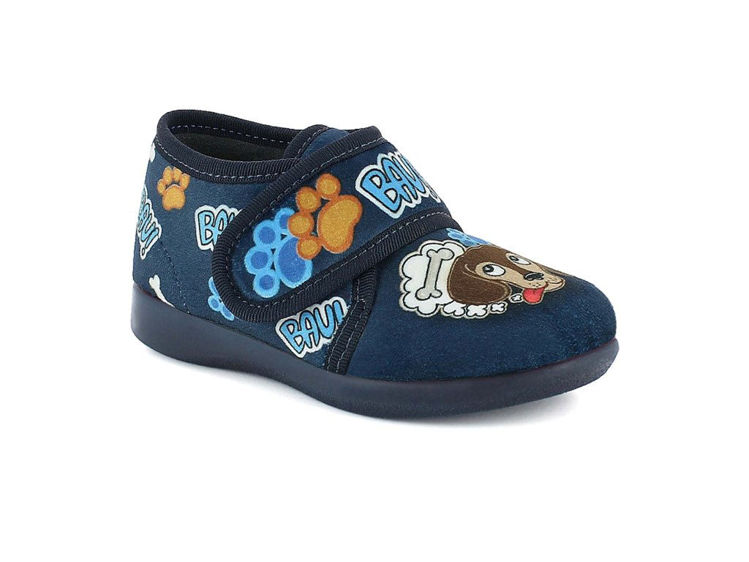 Picture of Blue slippers with dog and leather footbed - ar38