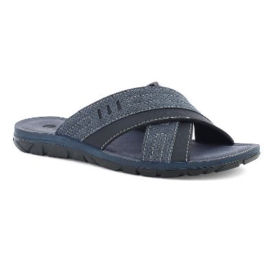 Ciabatte Uomo Fly Flot Con Doppio Strap E Plantare In Vera Pelle - Blu