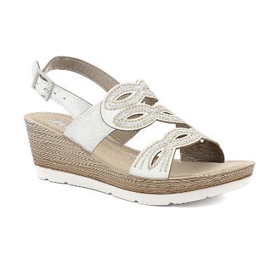 Sandalias De Mujer Inblu Con Cuña Y Brillantini - Ecopiel, Tacón 6.5 Cm, Plantilla Acolchada