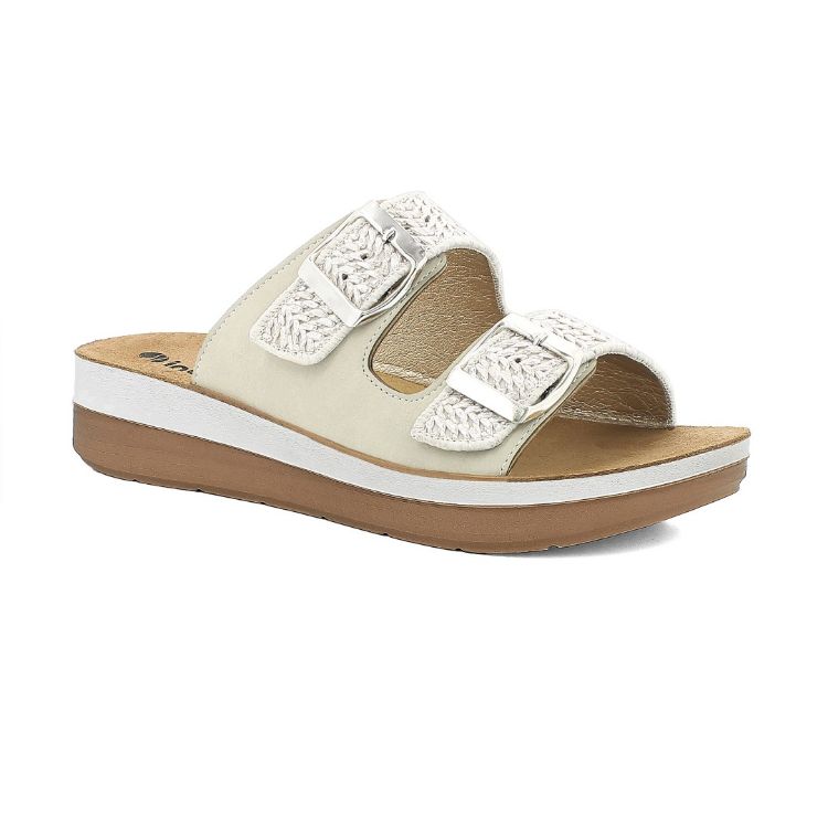 Picture of Metallic raffia double buckle slippers - ft28