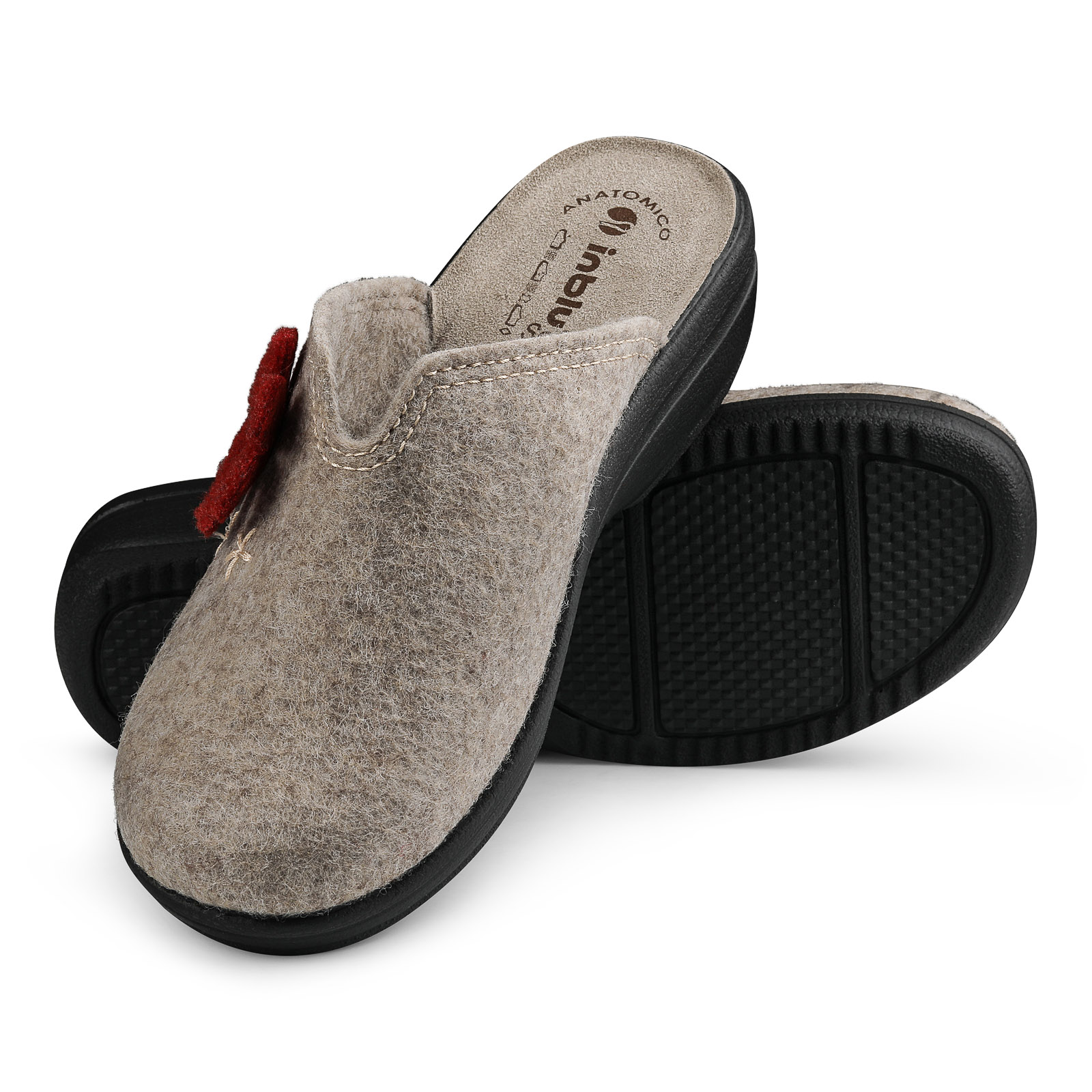Pantofole Inblu Donna Con Fiore Applicato, Tomaia In Tessuto, Plantare In Pelle, Tacco 4,5 Cm E Plateau 1,5 Cm, Leggere E Comode